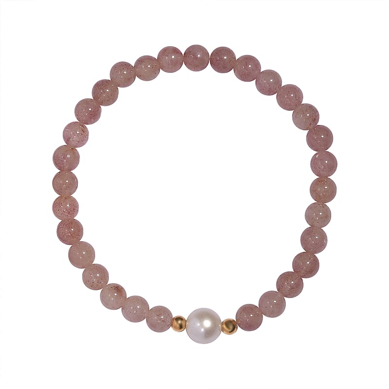 Tanzanian Natronite and Freshwater Pearl Stretch Bracelet in 14K YG Over Sterling Silver 59.80 ctw