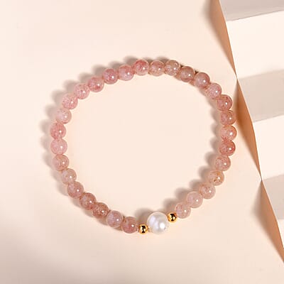 Tanzanian Natronite and Freshwater Pearl Stretch Bracelet in 14K YG Over Sterling Silver 59.80 ctw