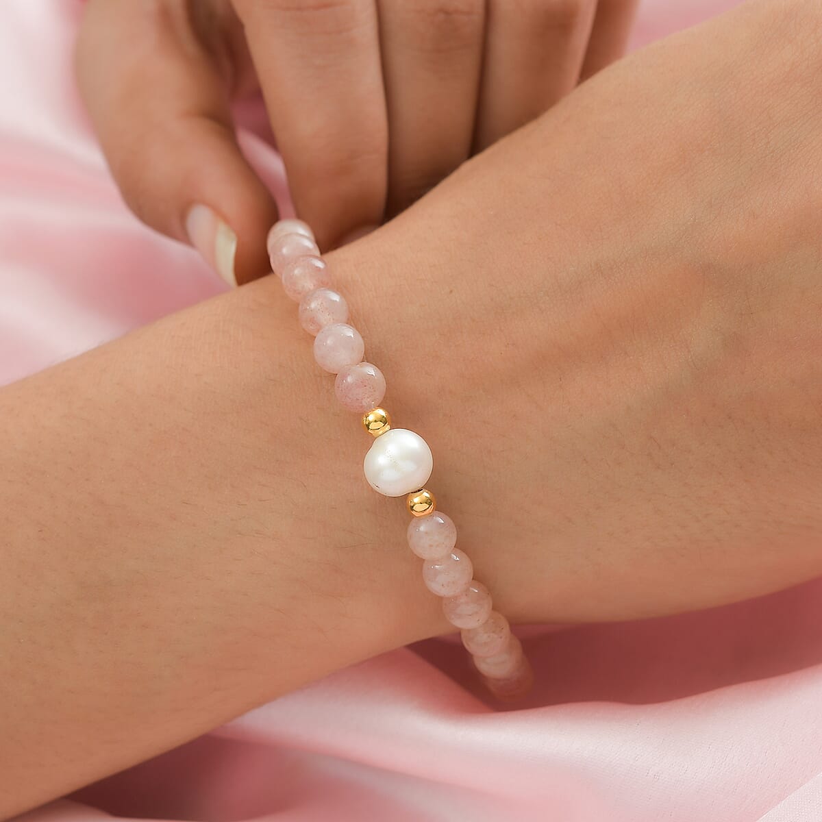 Tanzanian Natronite and Freshwater Pearl Beaded Stretch Bracelet in 14K YG Over Sterling Silver 59.80 ctw image number 2