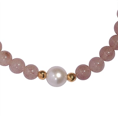 Tanzanian Natronite and Freshwater Pearl Stretch Bracelet in 14K YG Over Sterling Silver 59.80 ctw