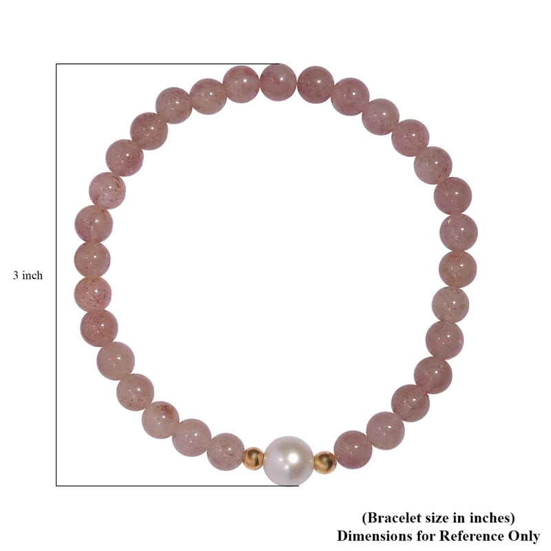 Tanzanian Natronite and Freshwater Pearl Stretch Bracelet in 14K YG Over Sterling Silver 59.80 ctw