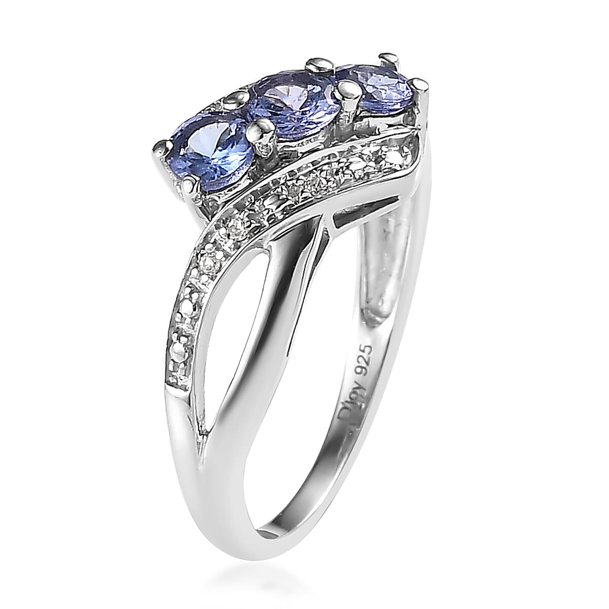Tanzanite and White Zircon Ring in Platinum Over Sterling Silver (Size 5.0) 0.60 ctw image number 3