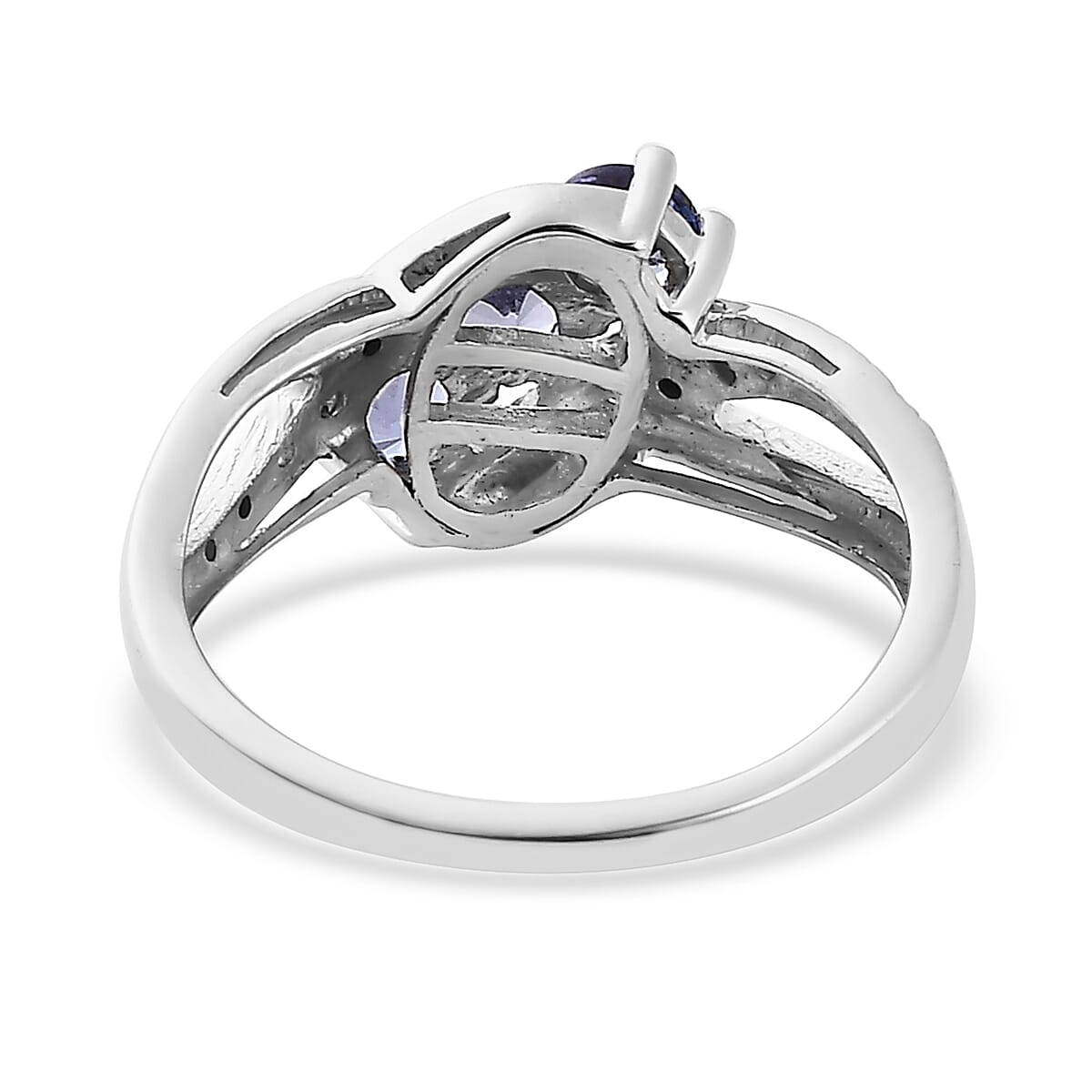 Tanzanite and White Zircon Ring in Platinum Over Sterling Silver (Size 5.0) 0.60 ctw image number 4