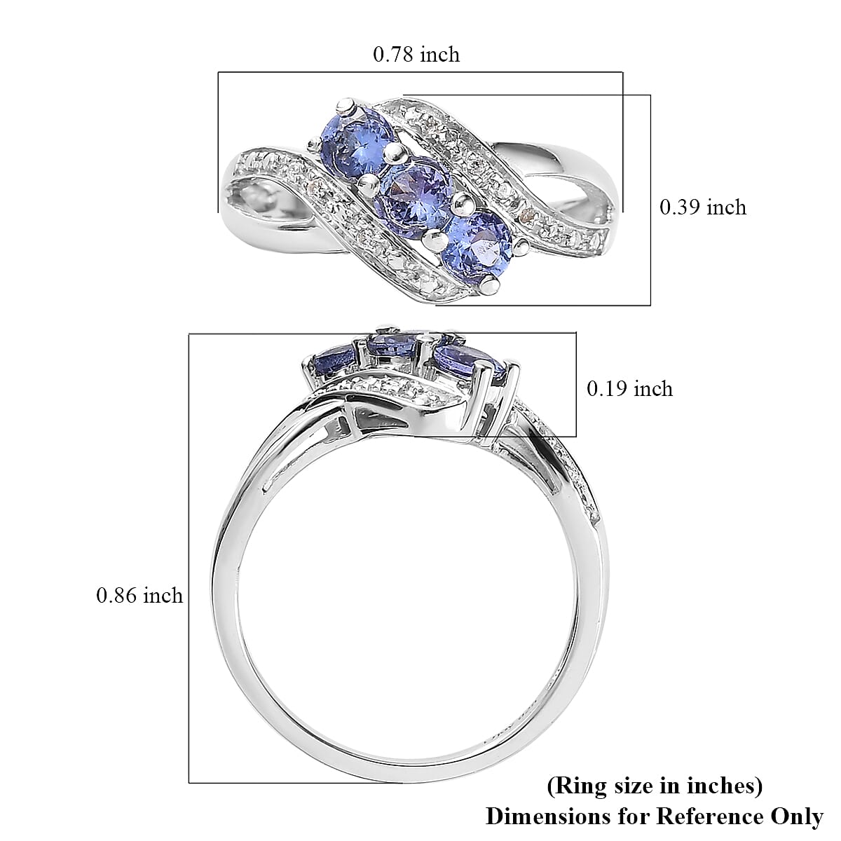 Tanzanite and White Zircon Ring in Platinum Over Sterling Silver (Size 5.0) 0.60 ctw image number 5