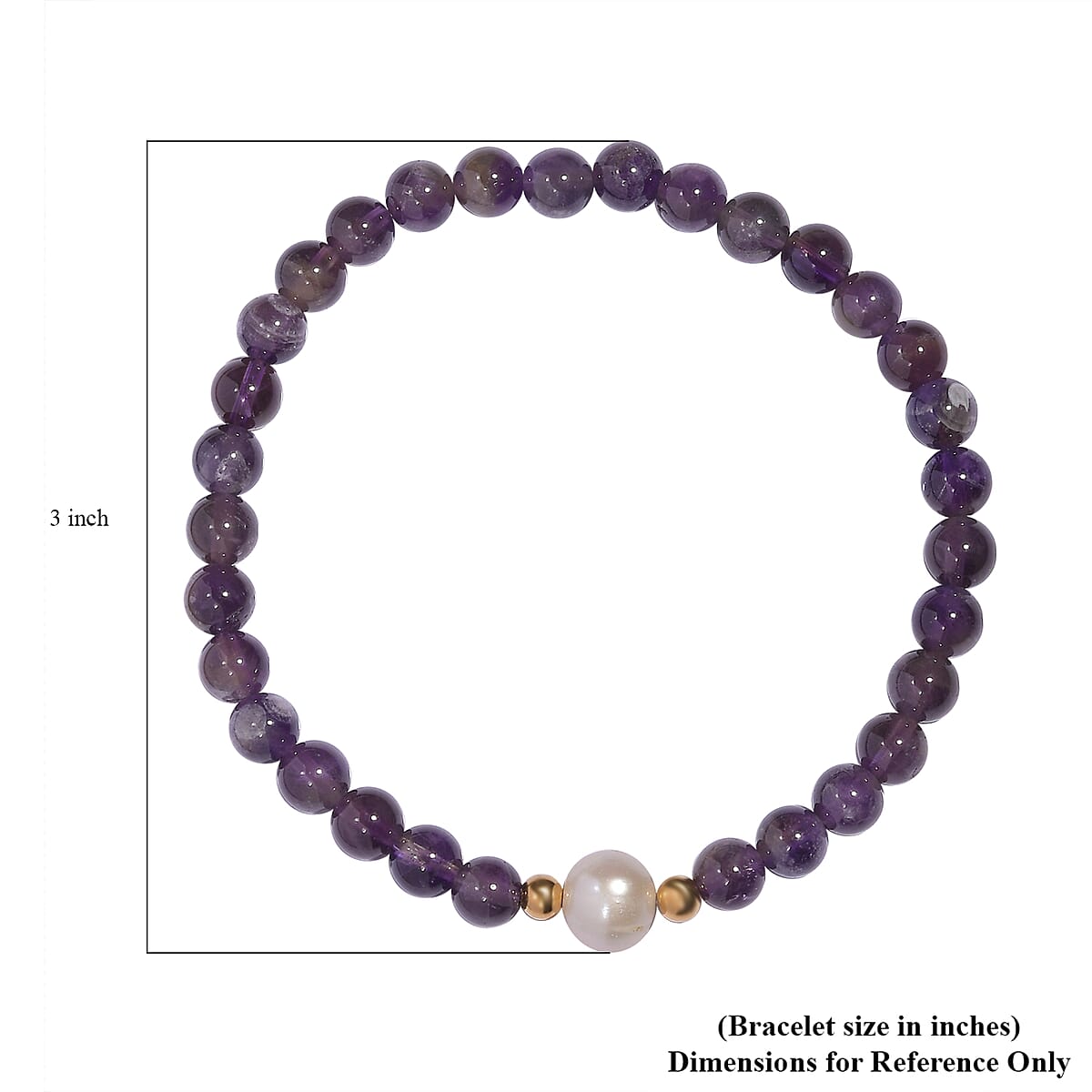Amethyst and Freshwater Pearl Beaded Stretch Bracelet in 14K YG Over Sterling Silver 55.80 ctw image number 4