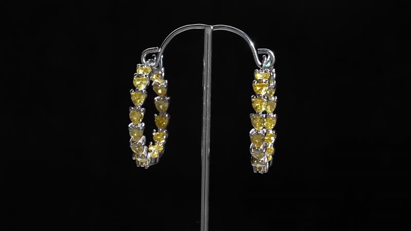 Simulated Yellow Diamond Heart Inside Out Hoop Earrings in Silvertone 2.50 ctw