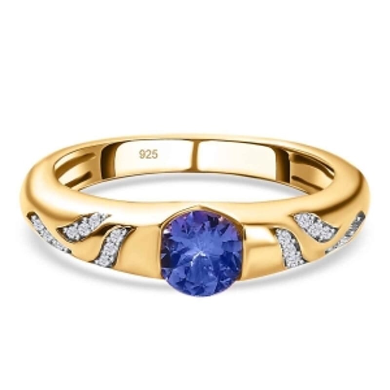 Tanzanite and White Zircon0.52 ctw Ring in 14K YG Over Sterling Silver (Size 9)