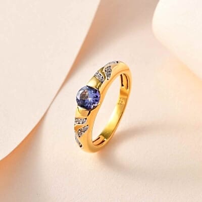 Tanzanite and White Zircon0.52 ctw Ring in 14K YG Over Sterling Silver (Size 9)