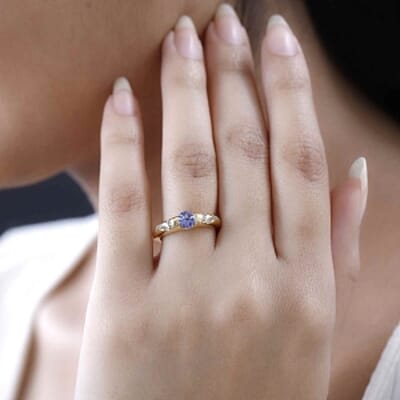 Tanzanite and White Zircon0.52 ctw Ring in 14K YG Over Sterling Silver (Size 9)