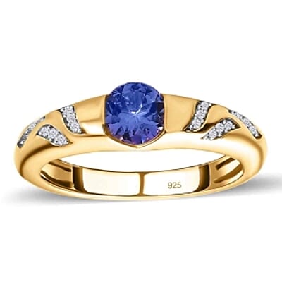 Tanzanite and White Zircon0.52 ctw Ring in 14K YG Over Sterling Silver (Size 9)