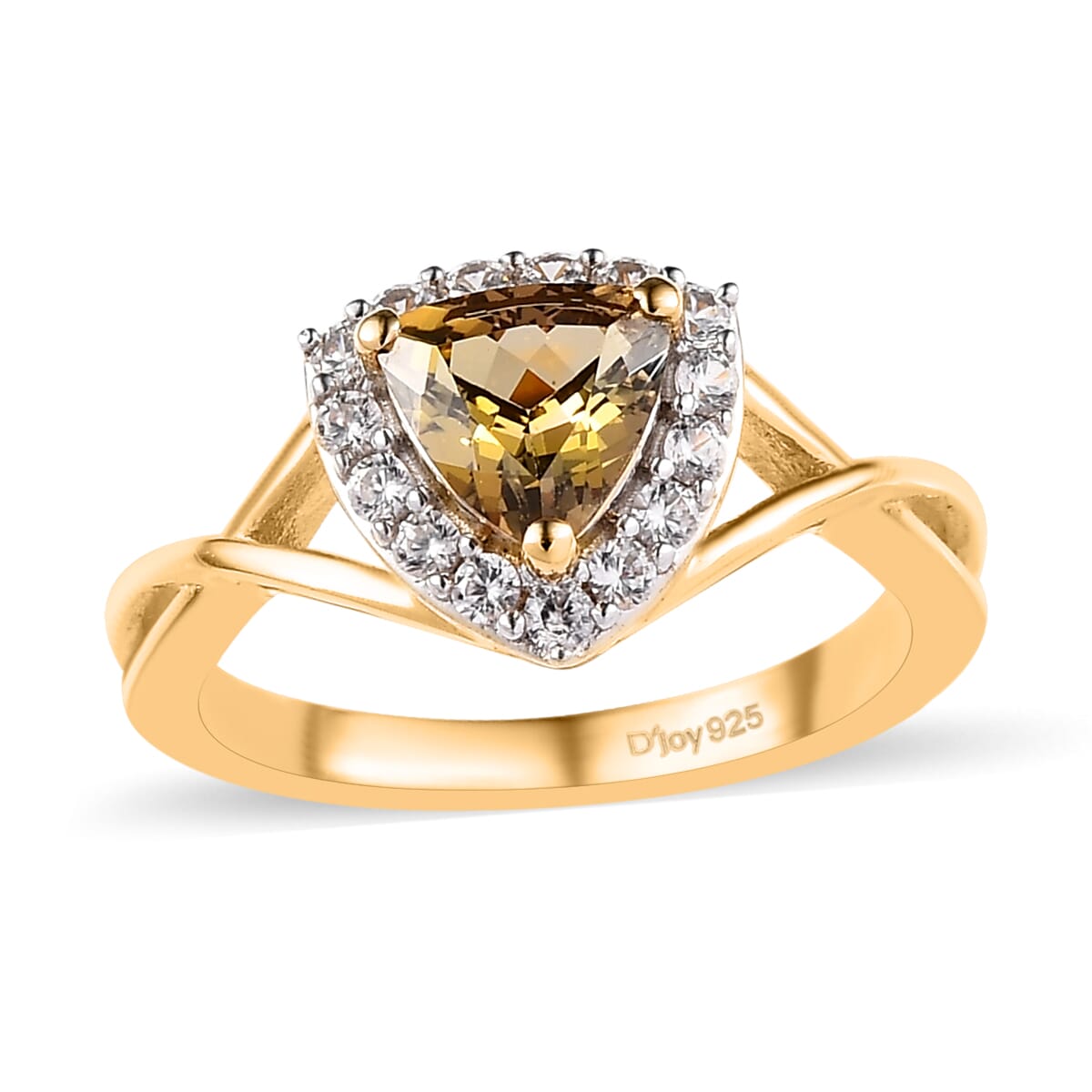 Golden Tanzanite and White Zircon Split Shank Ring in Vermeil Yellow Gold Over Sterling Silver 1.20 ctw image number 0