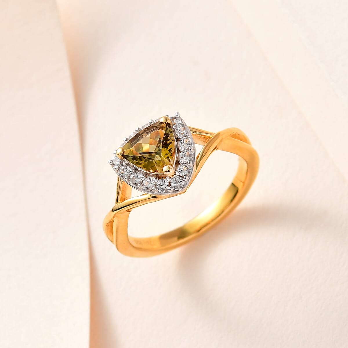 Golden Tanzanite and White Zircon Split Shank Ring in Vermeil Yellow Gold Over Sterling Silver 1.20 ctw image number 1