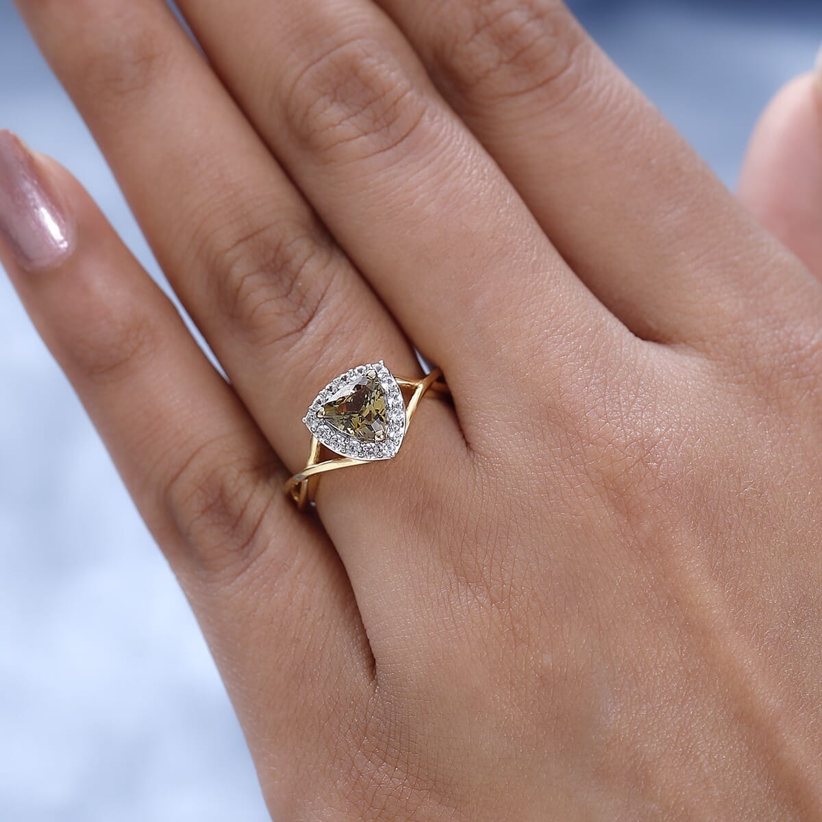 Golden Tanzanite and White Zircon Split Shank Ring in Vermeil Yellow Gold Over Sterling Silver 1.20 ctw image number 2