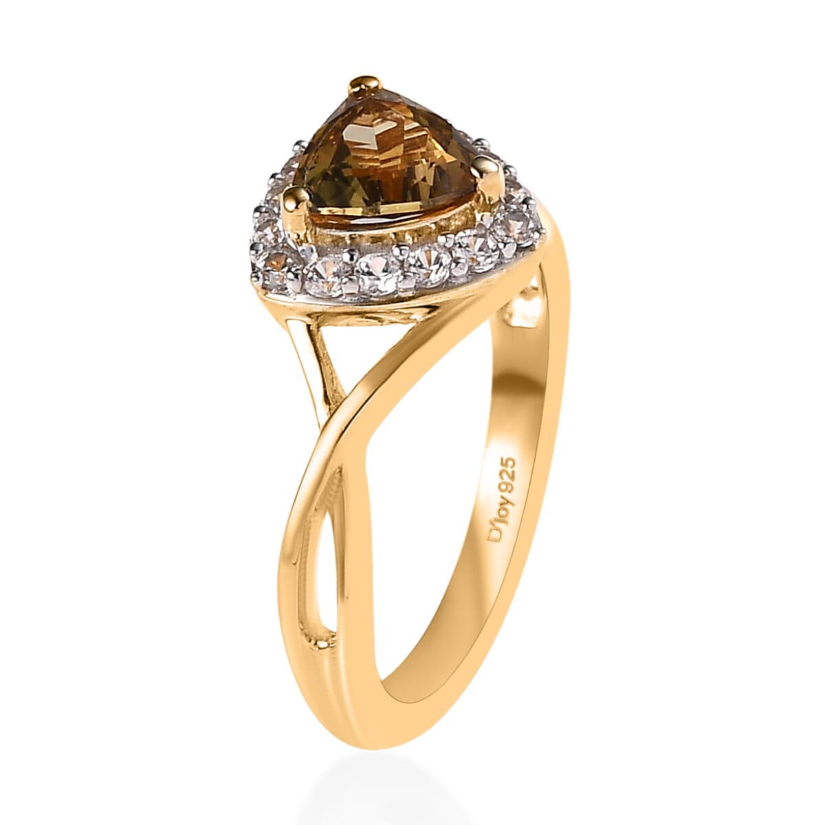 Golden Tanzanite and White Zircon Split Shank Ring in Vermeil Yellow Gold Over Sterling Silver 1.20 ctw image number 3