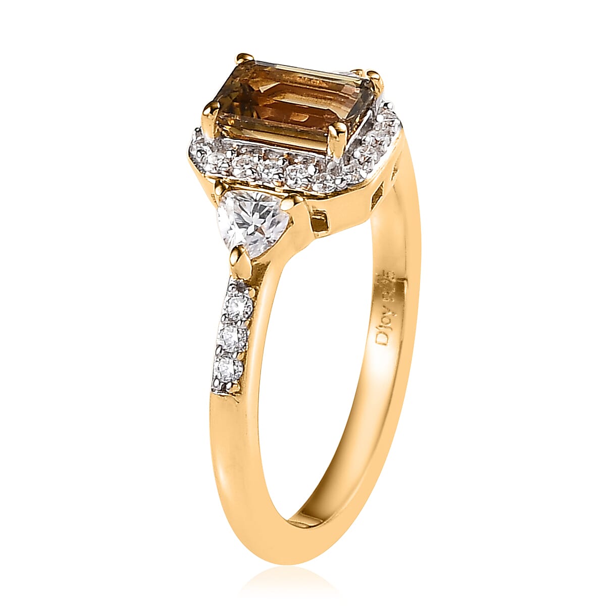 Golden Tanzanite and Moissanite Halo Ring in Vermeil YG Over Sterling Silver (Size 10.0) 0.90 ctw