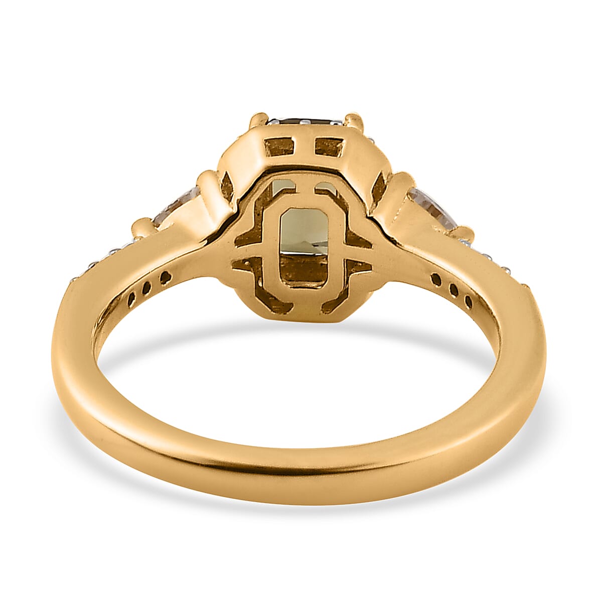 Golden Tanzanite and Moissanite Halo Ring in Vermeil YG Over Sterling Silver (Size 10.0) 0.90 ctw