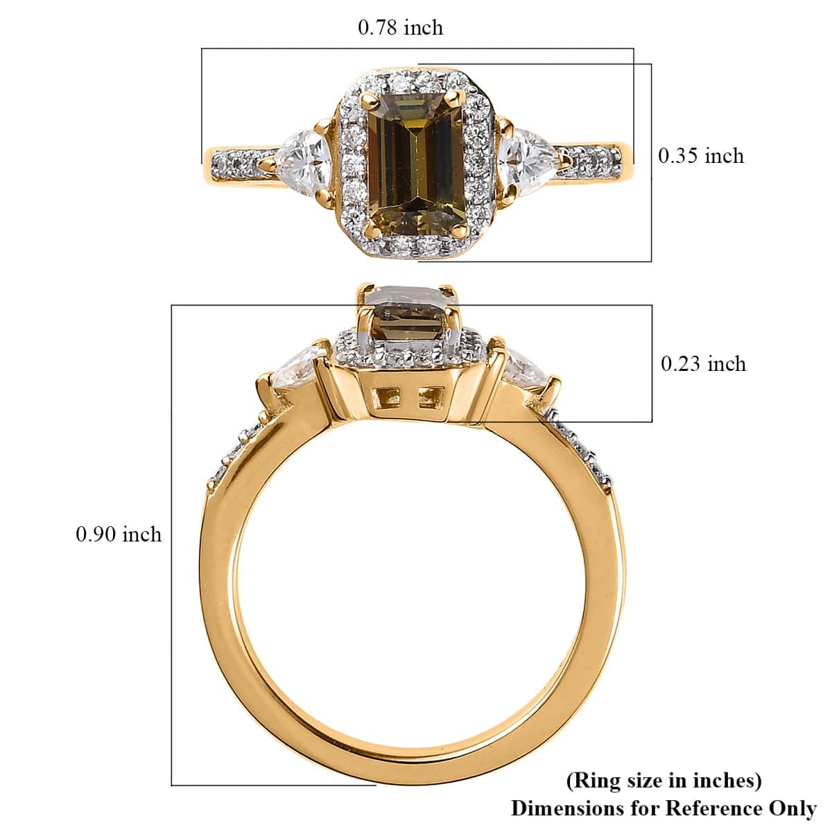 Golden Tanzanite and Moissanite Halo Ring in Vermeil YG Over Sterling Silver (Size 10.0) 0.90 ctw image number 5