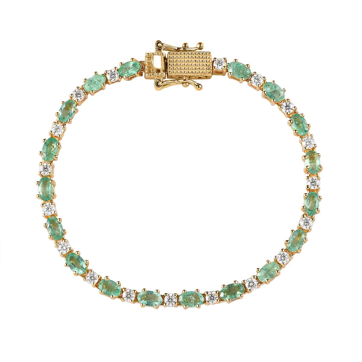 Ethiopian Emerald and Moissanite Tennis Bracelet in Vermeil Yellow Gold Over Sterling Silver (8.00 In) 7.50 ctw image number 0