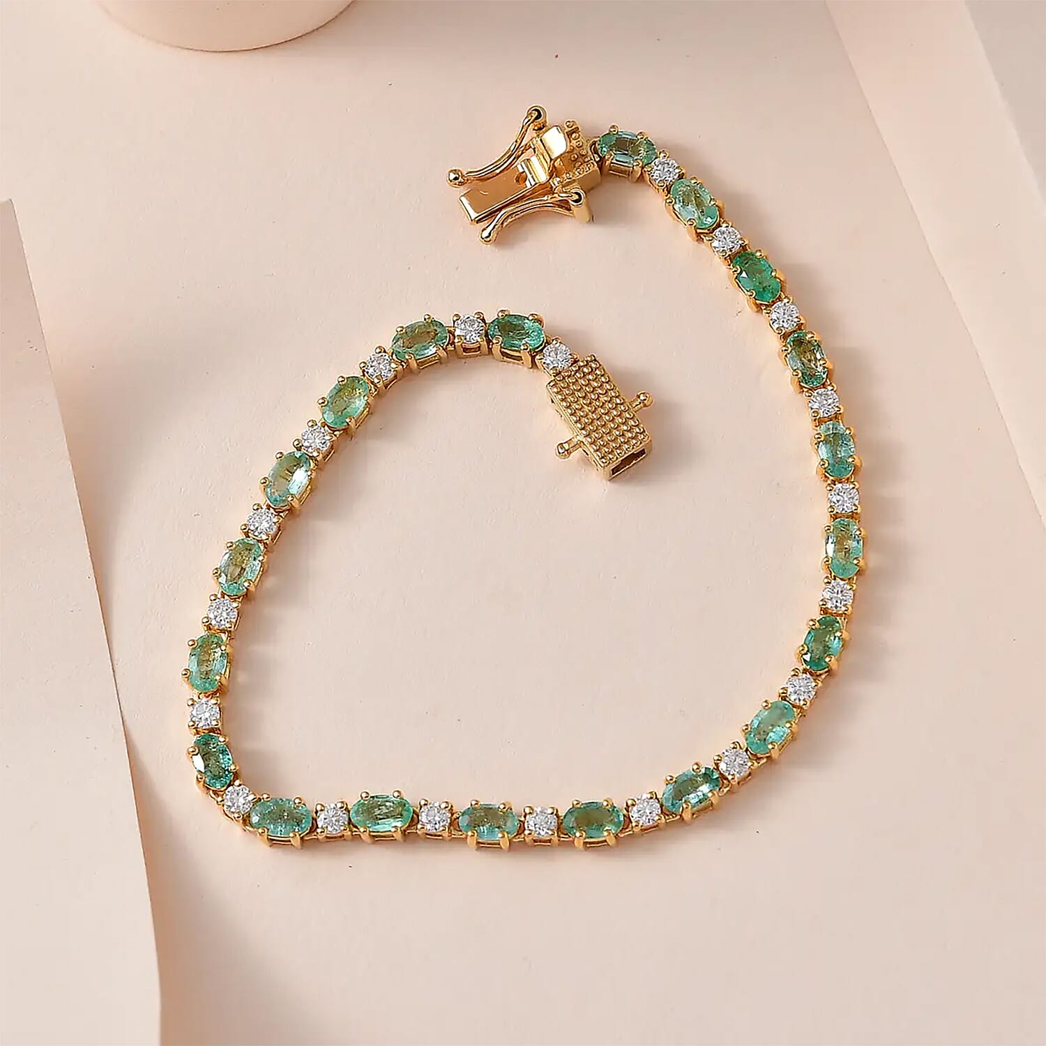 Ethiopian Emerald and Moissanite Tennis Bracelet in Vermeil Yellow Gold Over Sterling Silver (8.00 In) 7.50 ctw