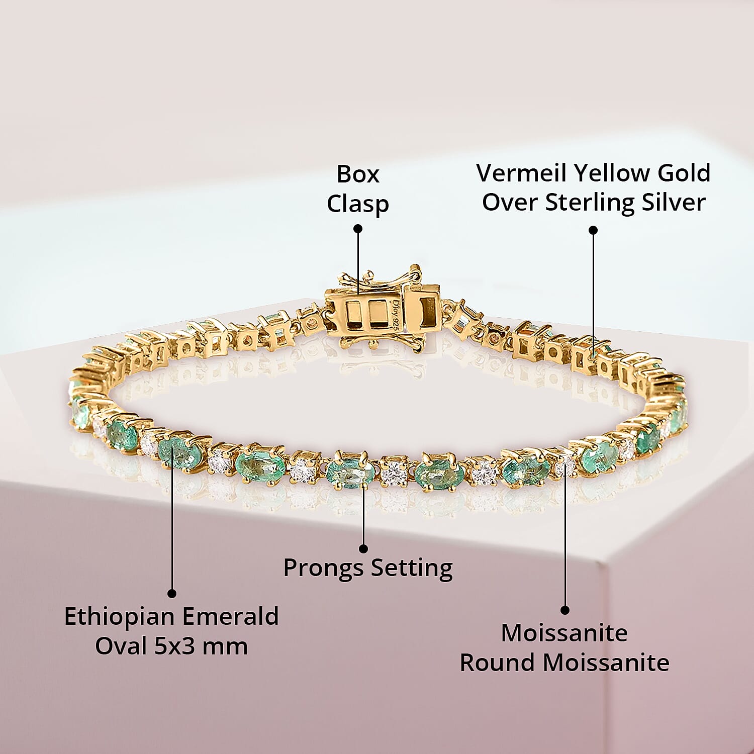 Ethiopian Emerald and Moissanite Tennis Bracelet in Vermeil Yellow Gold Over Sterling Silver (8.00 In) 7.50 ctw