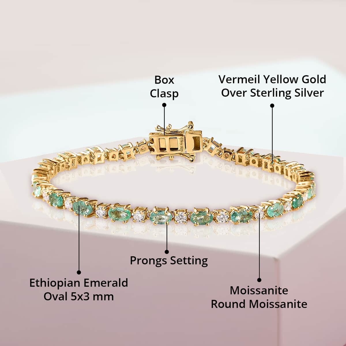 Ethiopian Emerald and Moissanite Tennis Bracelet in Vermeil Yellow Gold Over Sterling Silver (8.00 In) 7.50 ctw image number 4