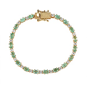 Ethiopian Emerald and Moissanite Tennis Bracelet in Vermeil Yellow Gold Over Sterling Silver (6.50 In) 5.75 ctw