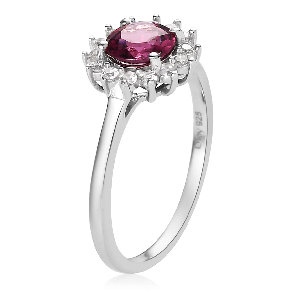 Tanzanian Rhodolite Garnet and White Zircon Sunburst Ring in Platinum Over Sterling Silver 1.40 ctw image number 3