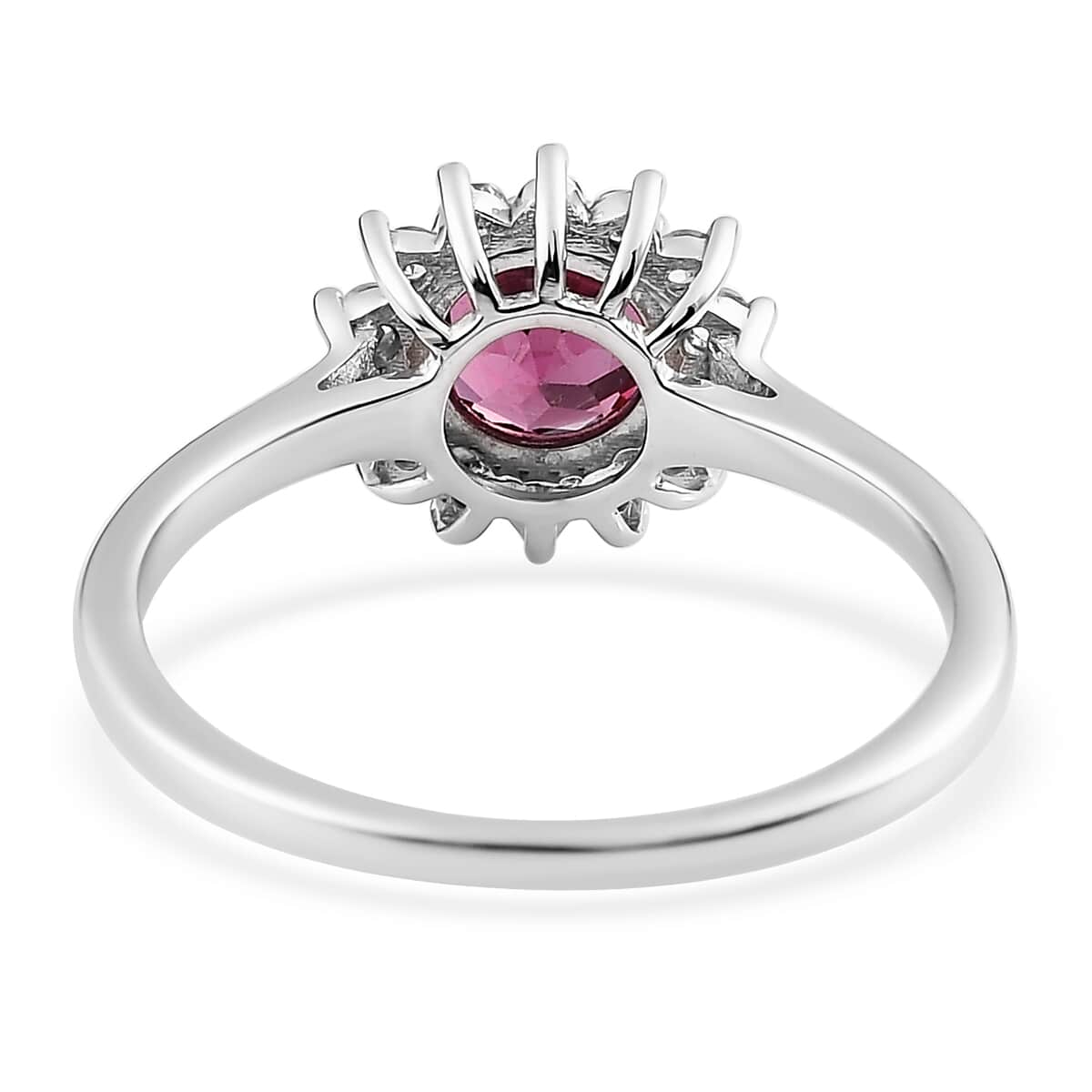 Tanzanian Rhodolite Garnet and White Zircon Sunburst Ring in Platinum Over Sterling Silver 1.40 ctw image number 4