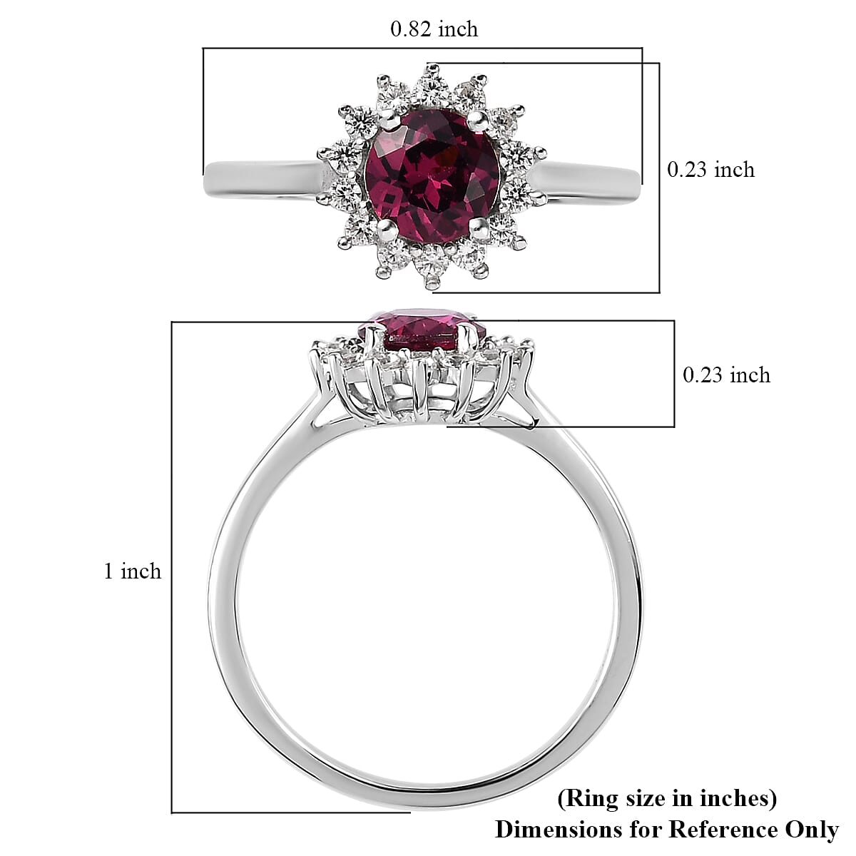 Tanzanian Rhodolite Garnet and White Zircon Sunburst Ring in Platinum Over Sterling Silver (Size 10.0) 1.40 ctw