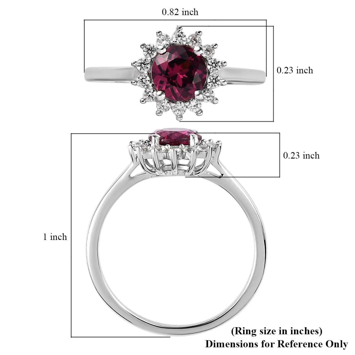 Tanzanian Rhodolite Garnet and White Zircon Sunburst Ring in Platinum Over Sterling Silver 1.40 ctw image number 5