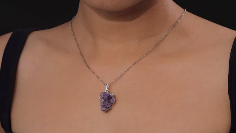 D''Joy Rough Cut Geode Amethyst 34.15 ctw Pendant without Chain in Sterling Silver