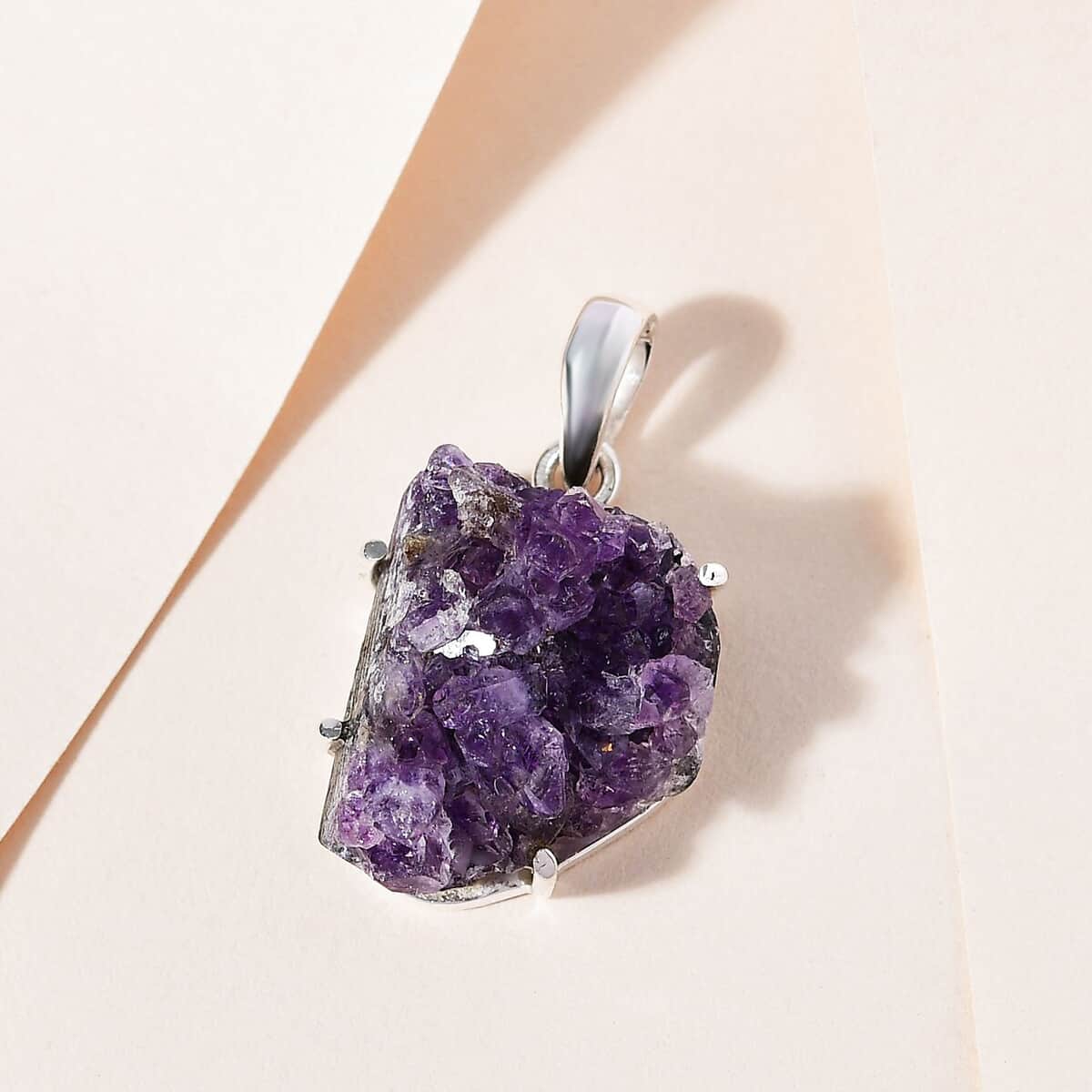 Rough Cut Geode Amethyst 33.75 ctw Pendant in Sterling Silver image number 1