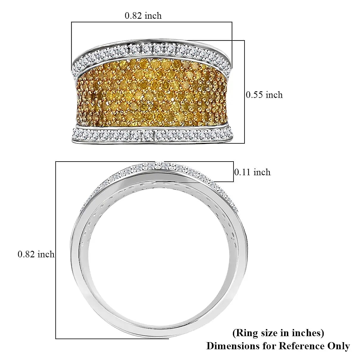 Yellow Diamond Ring, Diamond Cluster Ring, Rhodium and Platinum Over Sterling Silver Ring, Diamond Promise Ring 1.00 ctw (Size 8) image number 6