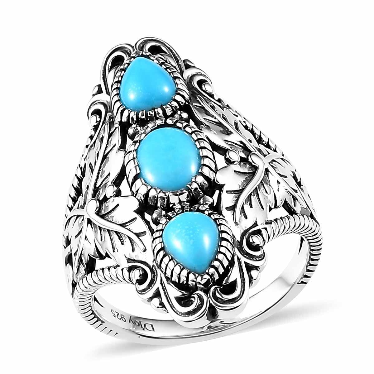 Artisan Crafted Premium Sleeping Beauty Turquoise 3 Stone Ring in Sterling Silver (Size 10.0) (Del. in 3-5 Days) 2.15 ctw image number 0