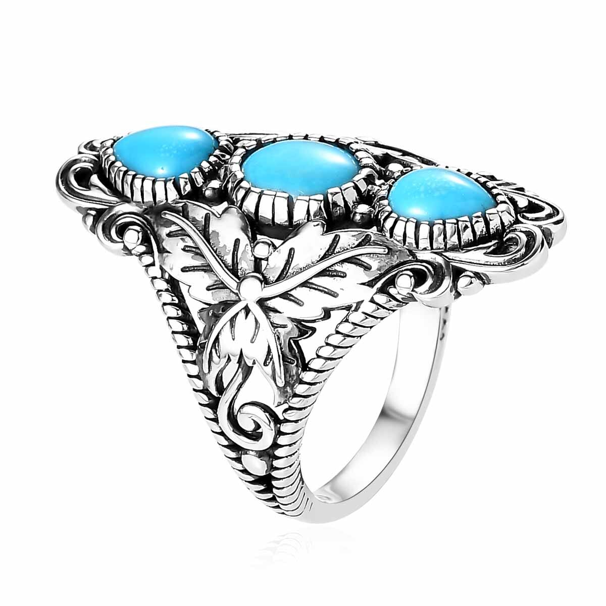 Artisan Crafted Premium Sleeping Beauty Turquoise 3 Stone Ring in Sterling Silver (Size 10.0) (Del. in 3-5 Days) 2.15 ctw image number 3