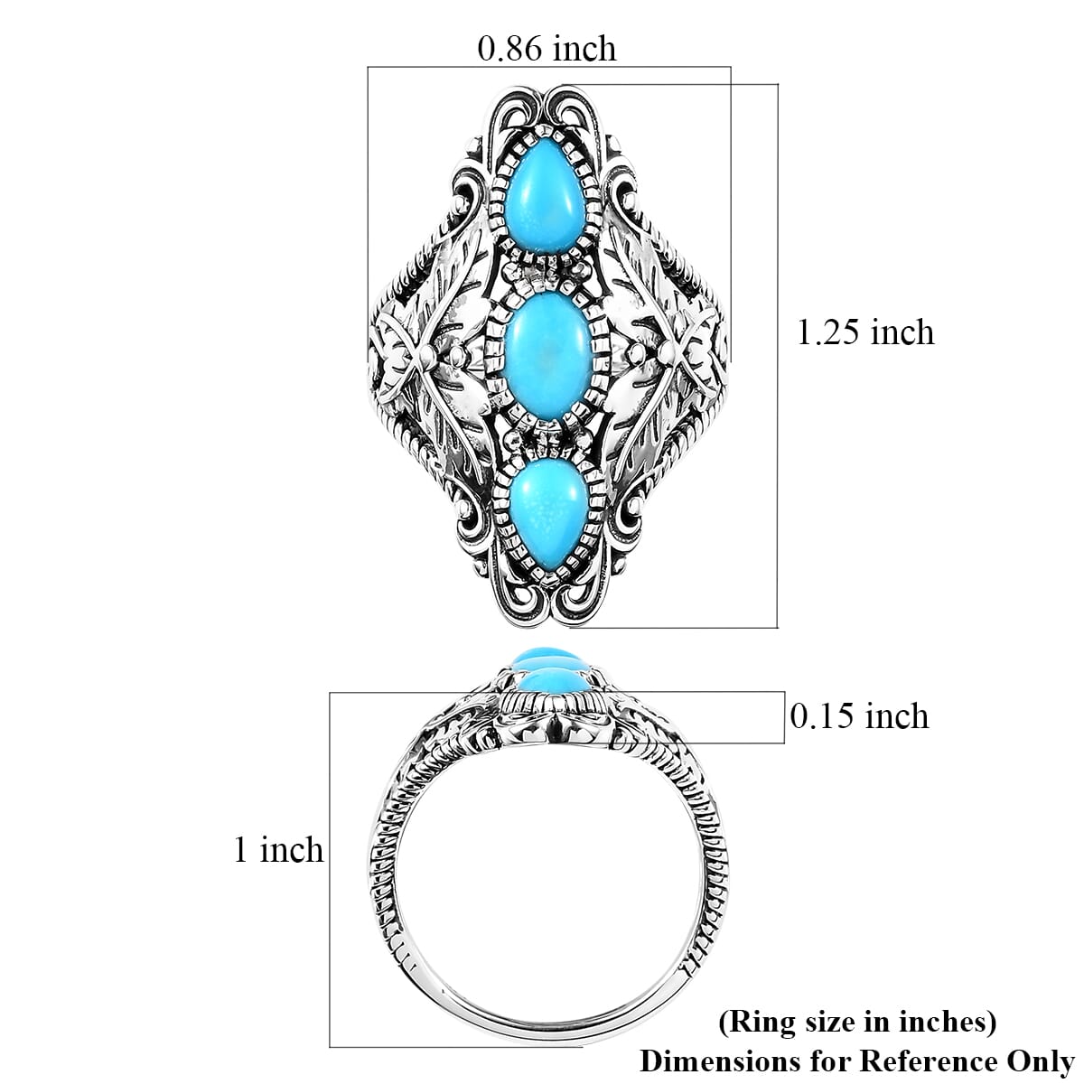 Artisan Crafted Premium Sleeping Beauty Turquoise 3 Stone Ring in Sterling Silver (Size 10.0) (Del. in 3-5 Days) 2.15 ctw image number 5
