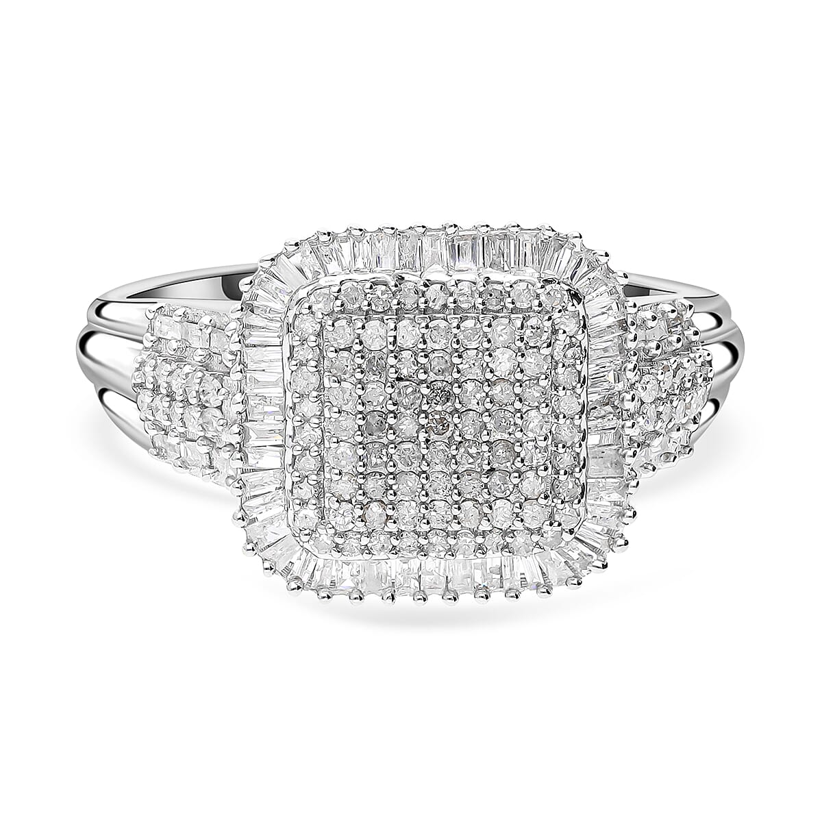 White Diamond 1.01 ctw Ring in Platinum Over Sterling Silver (Size 6.5)