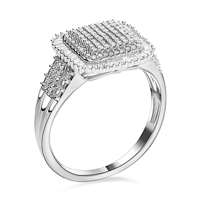 White Diamond 1.01 ctw Ring in Platinum Over Sterling Silver (Size 6.5)