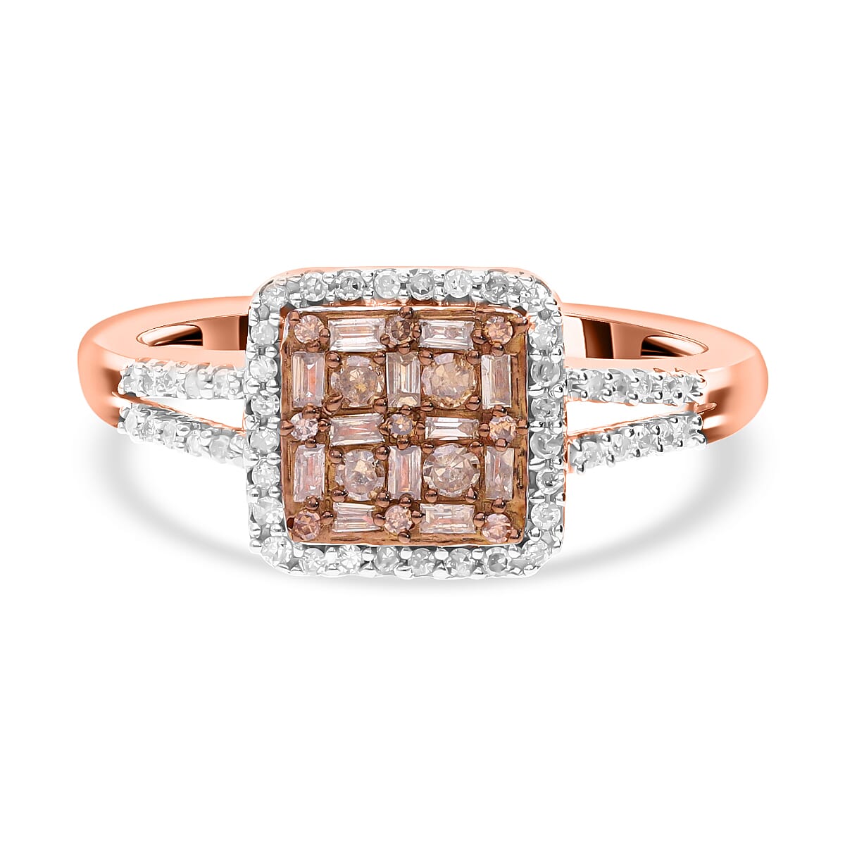 Natural Champagne and White Diamond 0.50 ctw Ring in Vermeil Rose Gold Over Sterling Silver (Size 9.0)
