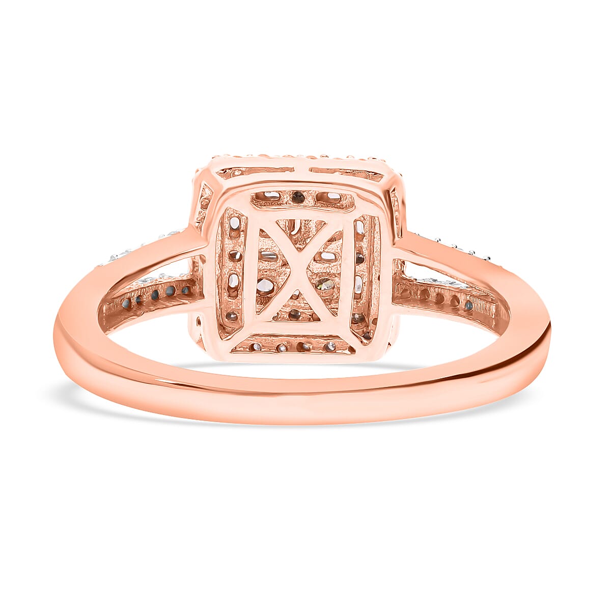 Natural Champagne and White Diamond 0.50 ctw Ring in Vermeil Rose Gold Over Sterling Silver (Size 9.0)