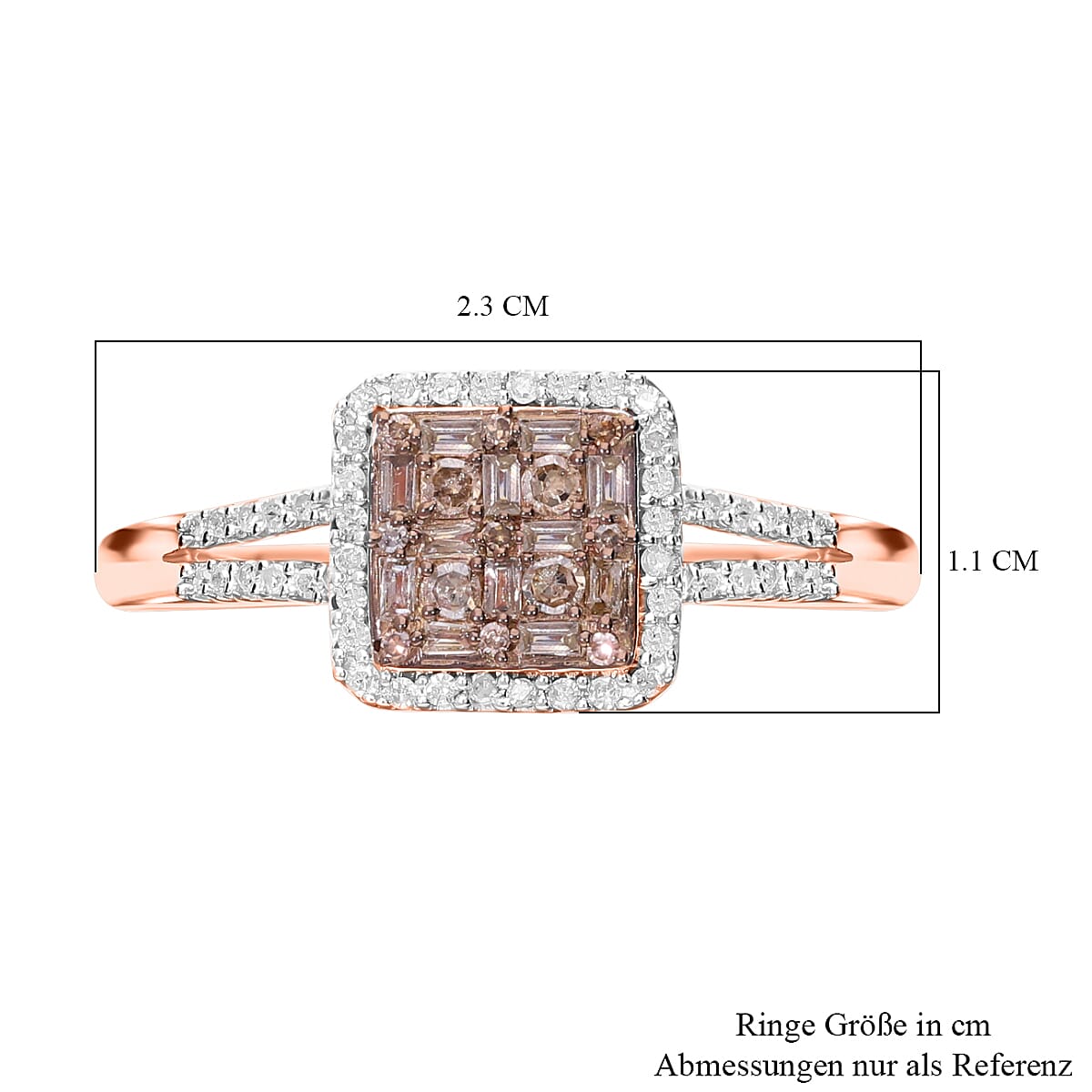Natural Champagne and White Diamond 0.50 ctw Ring in Vermeil Rose Gold Over Sterling Silver (Size 9.0)
