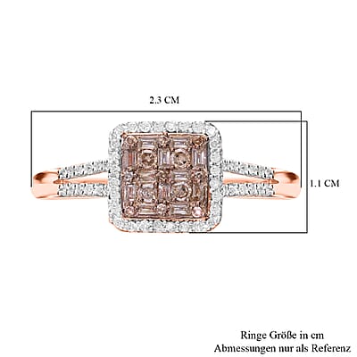 Natural Champagne and White Diamond 0.50 ctw Ring in Vermeil Rose Gold Over Sterling Silver (Size 9.0)