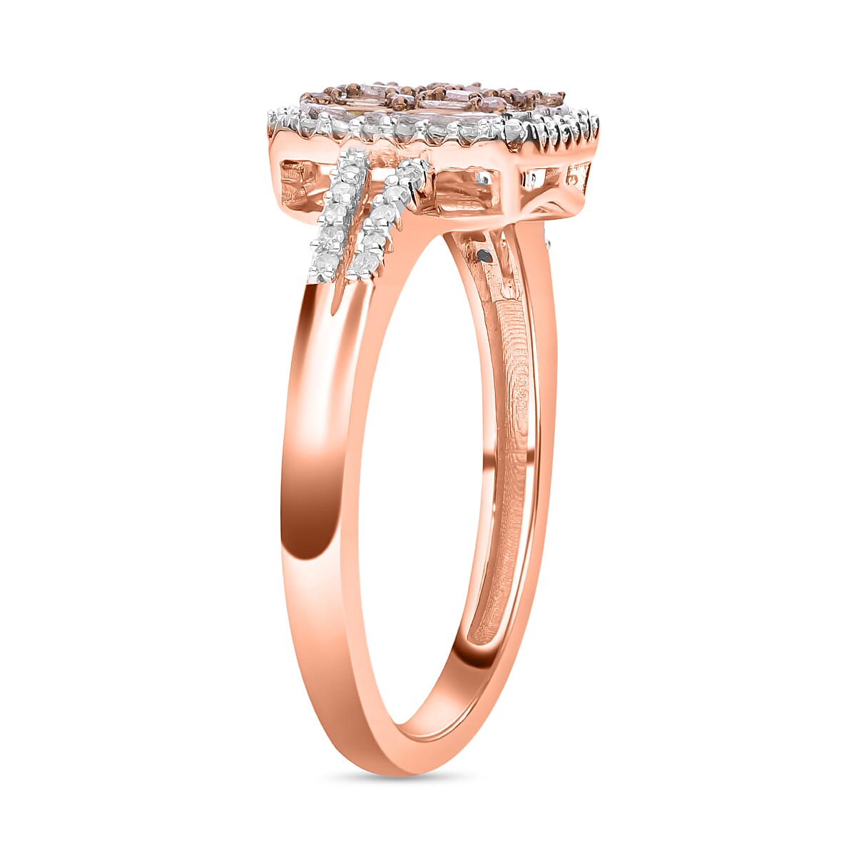 Natural Champagne and White Diamond 0.50 ctw Ring in Vermeil Rose Gold Over Sterling Silver (Size 9.0)