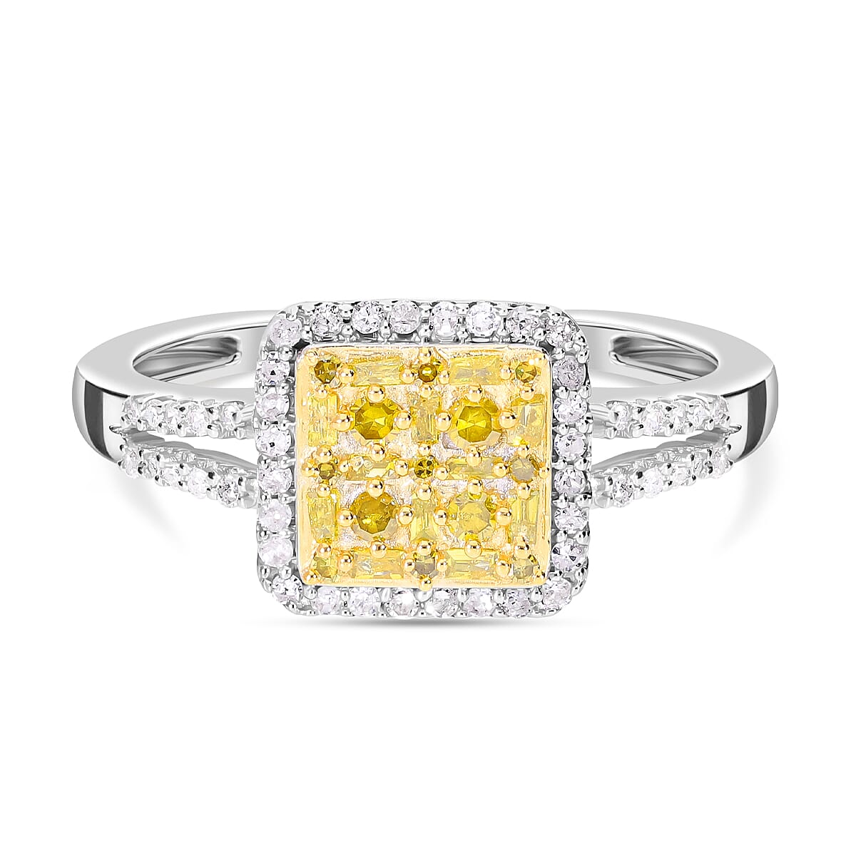 Yellow and White Diamond 0.50 ctw Ring in Platinum Over Sterling Silver (Size 10.0)