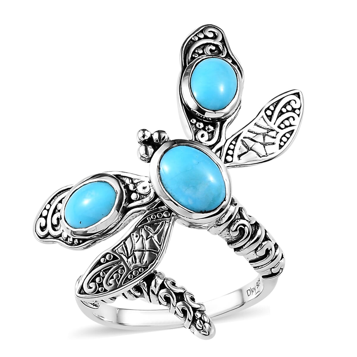 Artisan Crafted Premium Sleeping Beauty Turquoise Dragonfly Ring in Sterling Silver (Size 6.0) (Del. in 3-5 Days) 2.60 ctw image number 0