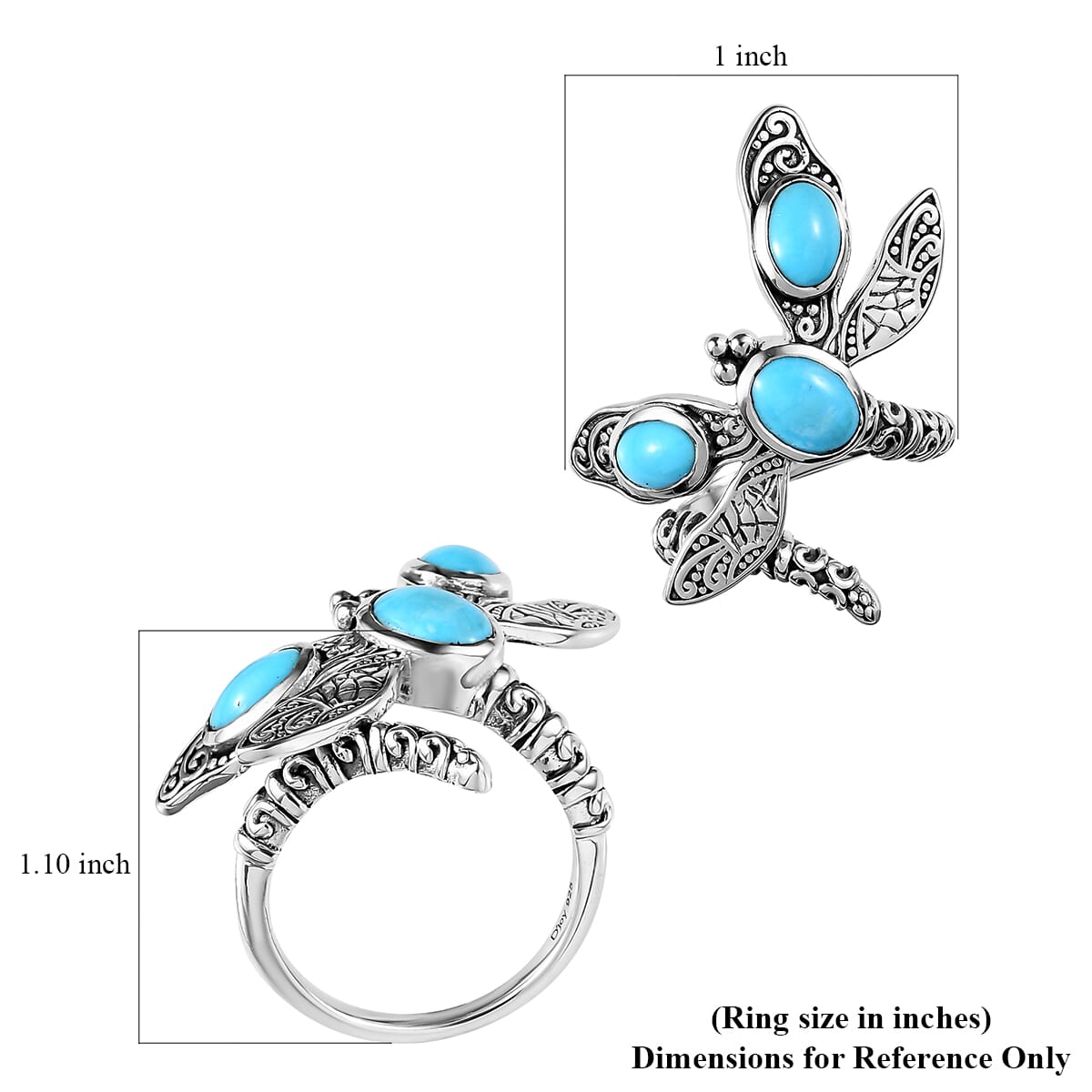 Artisan Crafted Premium Sleeping Beauty Turquoise Dragonfly Ring in Sterling Silver (Size 6.0) (Del. in 3-5 Days) 2.60 ctw image number 5
