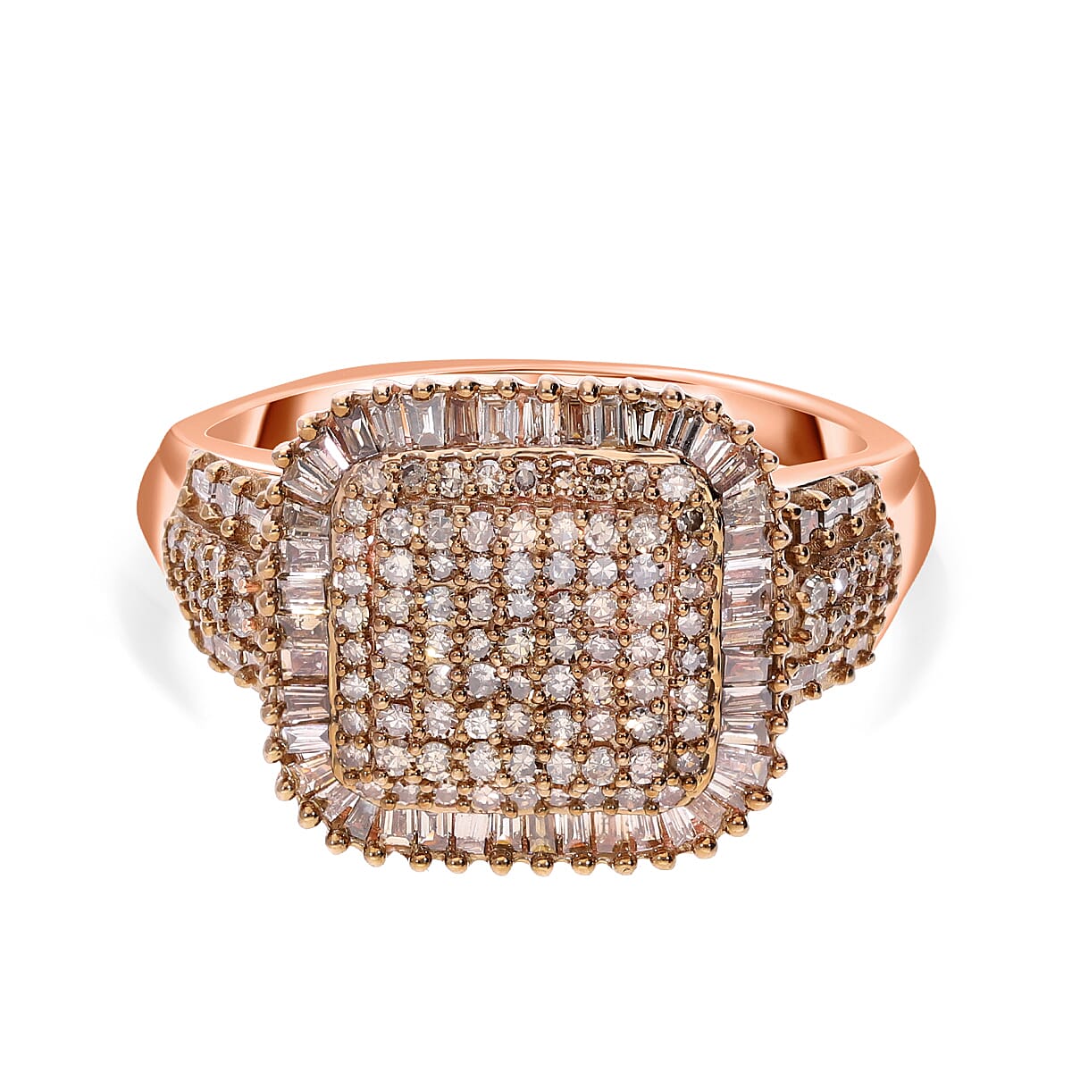 Natural Champagne Diamond 1.01 ctw Ring in 18K Vermeil Rose Gold Over Sterling Silver (Size 9.0)