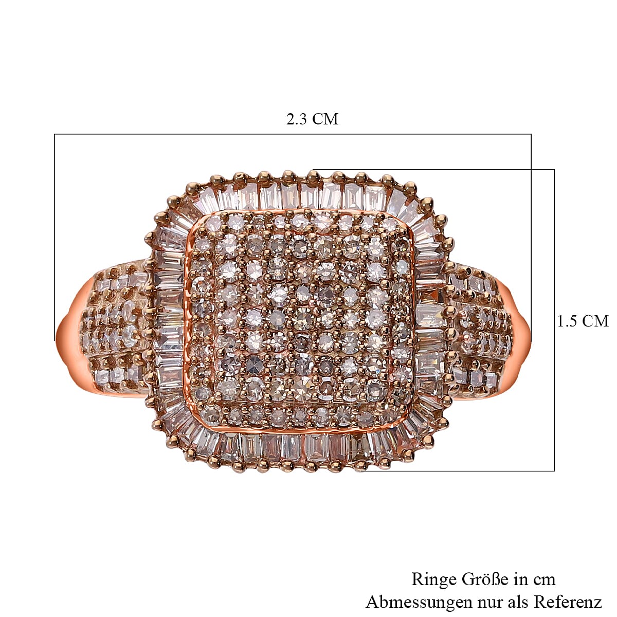 Natural Champagne Diamond 1.01 ctw Ring in 18K Vermeil Rose Gold Over Sterling Silver (Size 9.0)