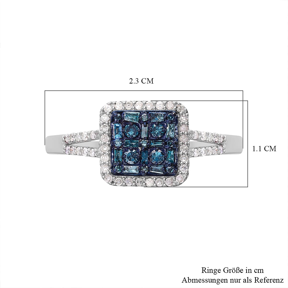 Blue and White Diamond 0.50 ctw Ring in Platinum Over Sterling Silver (Size 10.0)