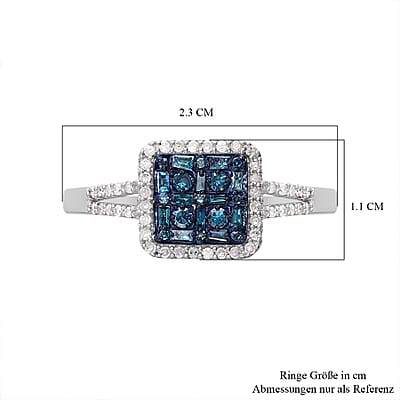 Blue and White Diamond 0.50 ctw Ring in Platinum Over Sterling Silver (Size 10.0)